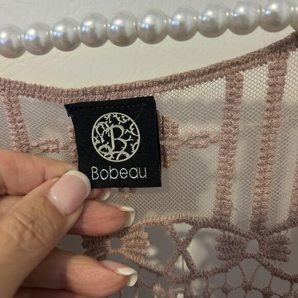 Bobeau Shirt Womens 3X Taupe Crochet Lace Sheer Tunic Cover Up Beach Boho Kimono - Picture 6 of 12